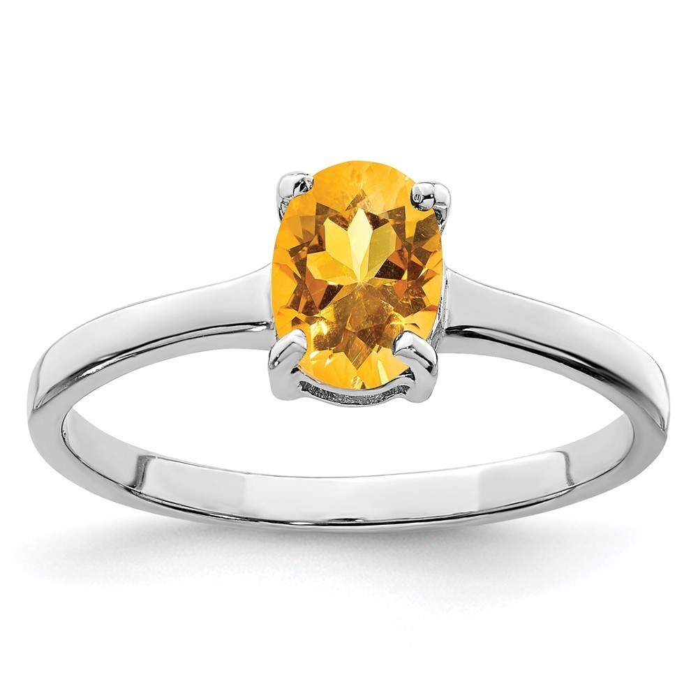 925 Sterling Silver Rhodium Citrine (November Birthstone) Ring Size 8